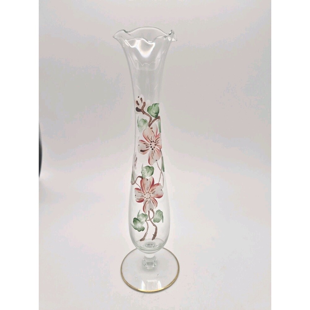 Viking Hand Painted Glass Vase With Pink Dogwood Flowers